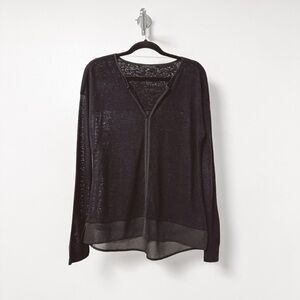 Sanctuary Knit Sheer Hem Long‎ Sleeve Winter Chic Top Black Large